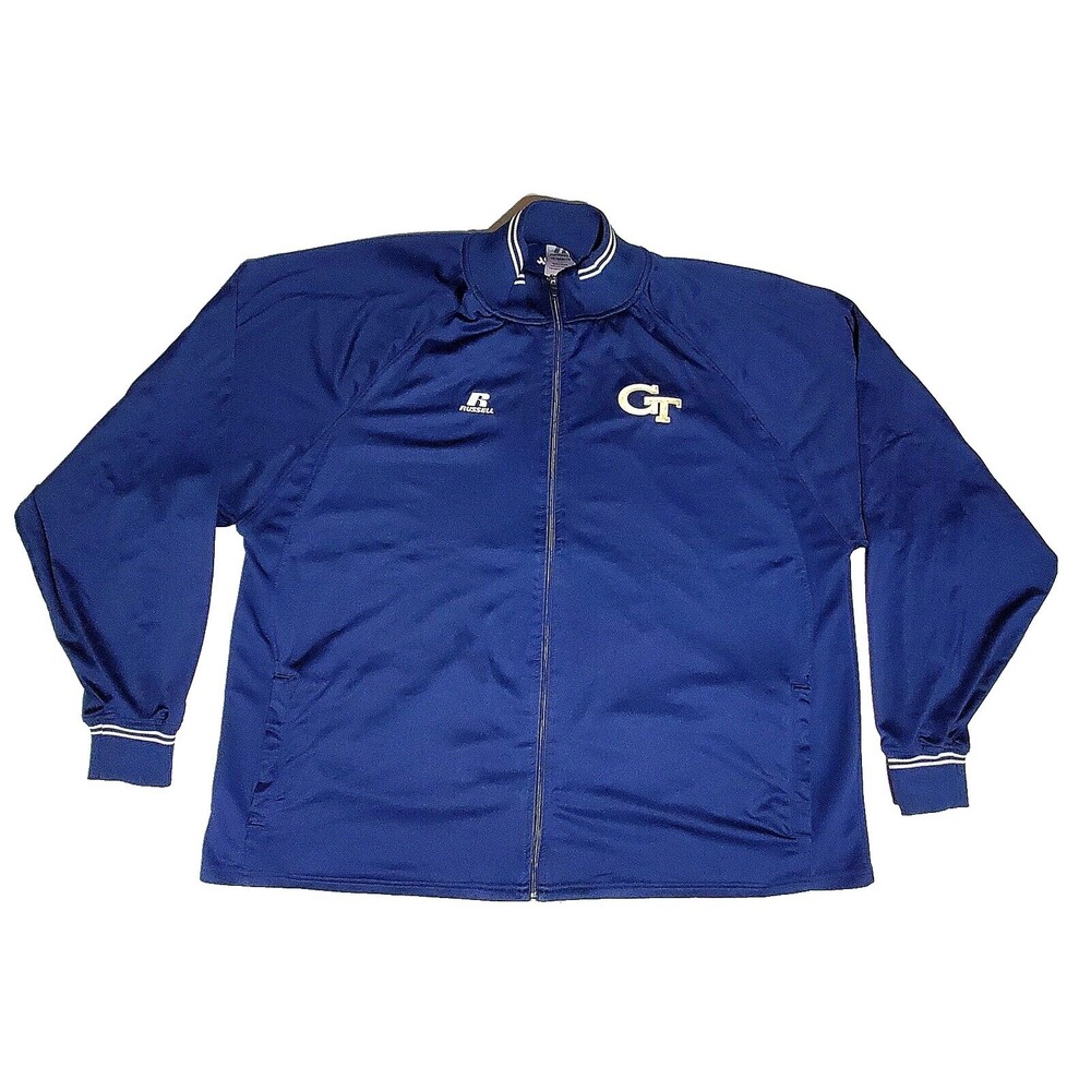 Retro Georgia Tech Jacket Yellow Jackets 2X XXL Blue Full Zip NCAA Track Russell